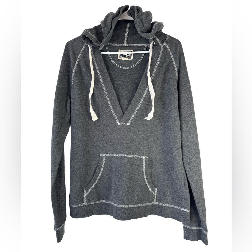CONVERSE ONE START Unisex Charcoal Gray Deep V-Neck  Sweatshirt Hoodie  Sz L